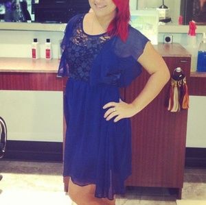 Blue lace chiffon dress
